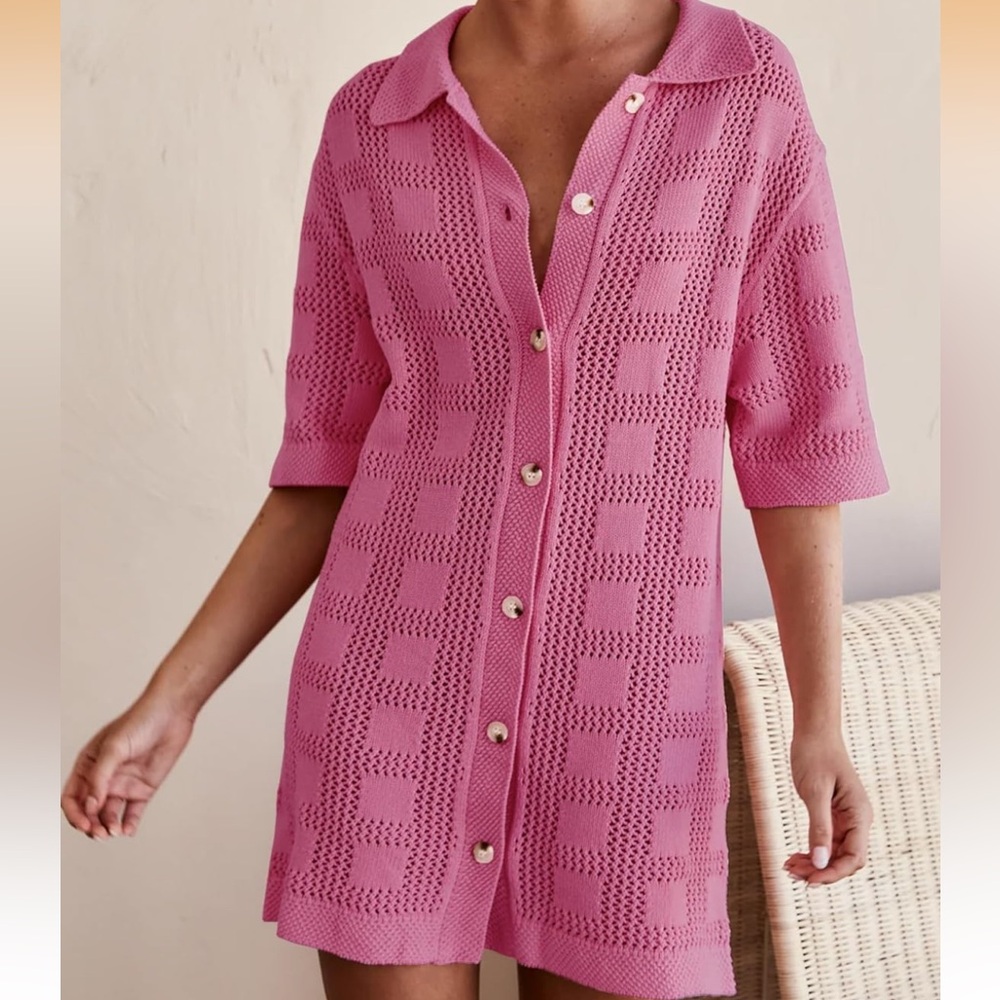Amazon Pink Knit Swim Cover-Up NWOT